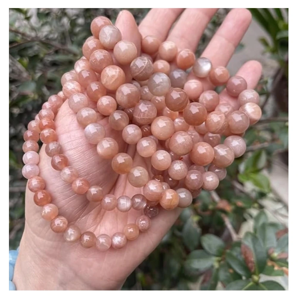 Agatesvibe Natural Peach Moonstone 10mm Round Smooth Beads Stretchable Bracelet for Men & Women (Pack of 1)