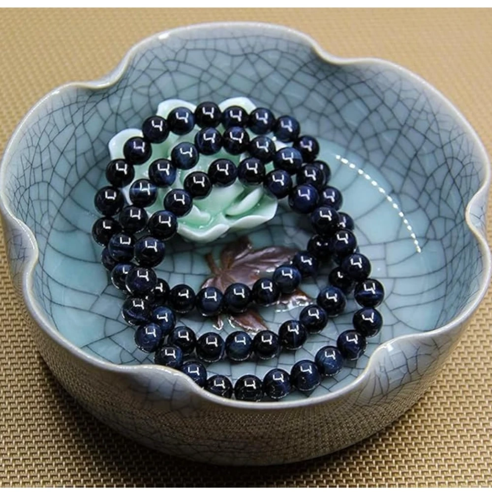 Agatesvibe Handmade Semi-Precious Gemstone Beaded Bracelet – 8mm Round Stretch Bracelet (7") for Unisex (Pack of 1) (Blue Tiger Eye)