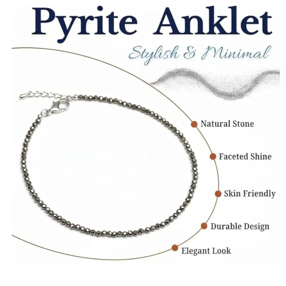 Raw Pyrite, Amethyst & Red Garnet Anklet for Women | Healing Crystal Jewelry for Wealth, Money, Protection & Power | Handmade Natural Stone Spiritual Gift Jewelry (Pack of 1)