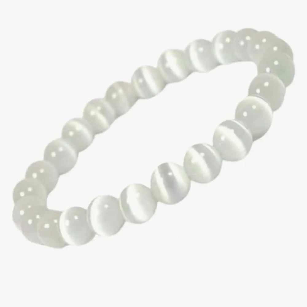Selenite Bracelet – Natural Healing Crystal for Aura Cleansing & Energy Protection | 8mm Beads Spiritual Wrist Mala for Men & Women