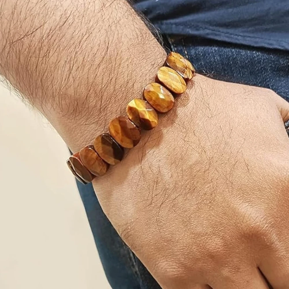 Agatesvibe Certified Reiki Healing Gemstone Bracelet – Tiger Eye, Aventurine, Amethyst & Jade Bangle Natural Tiger Eye & Amethyst Gemstone Bracelet – Vastu Expert Charged Healing Bangle (Pack of 1) (Multi Tiger Eye)