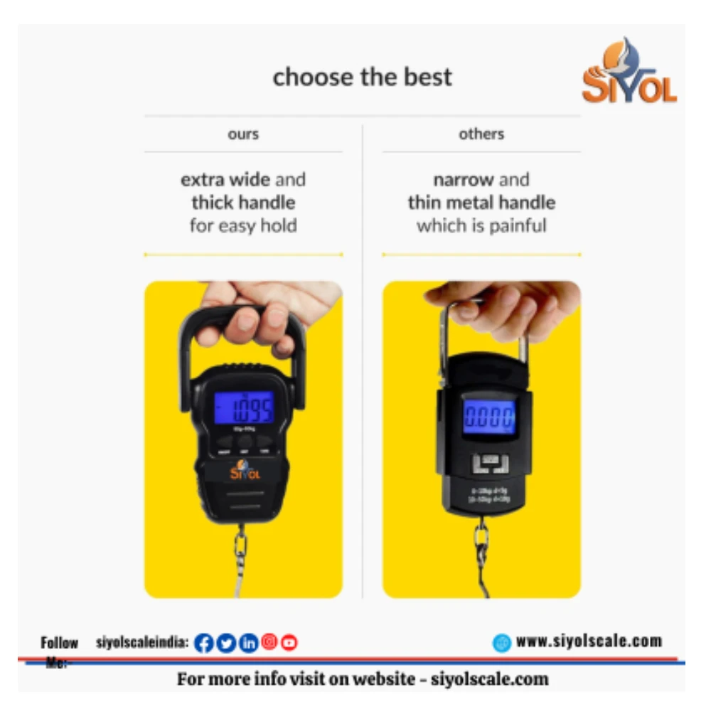 SIYOL Scale Handy 50 kg × 10 g Digital Portable Hanging Weighing Scale with Stainless Steel Hook for Luggage