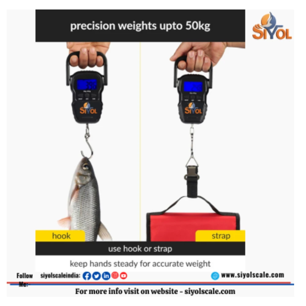 SIYOL Scale Handy 50 kg × 10 g Digital Portable Hanging Weighing Scale with Stainless Steel Hook for Luggage
