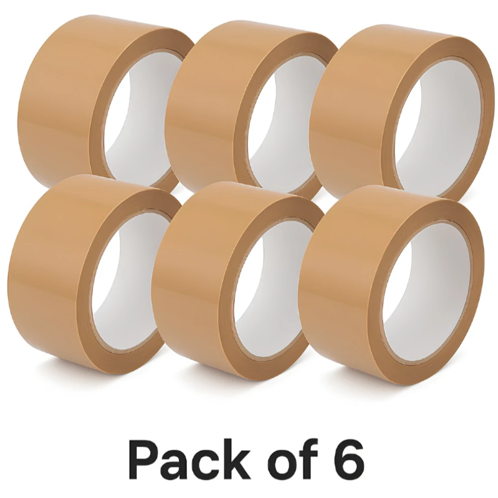 Brown BOPP Packing Tape – 2 Inch x 50 Meters – Heavy Duty Cello Tape for Packaging, Shipping, Moving, Office & Storage – Strong Adhesive, Industrial Grade – Pack of 6