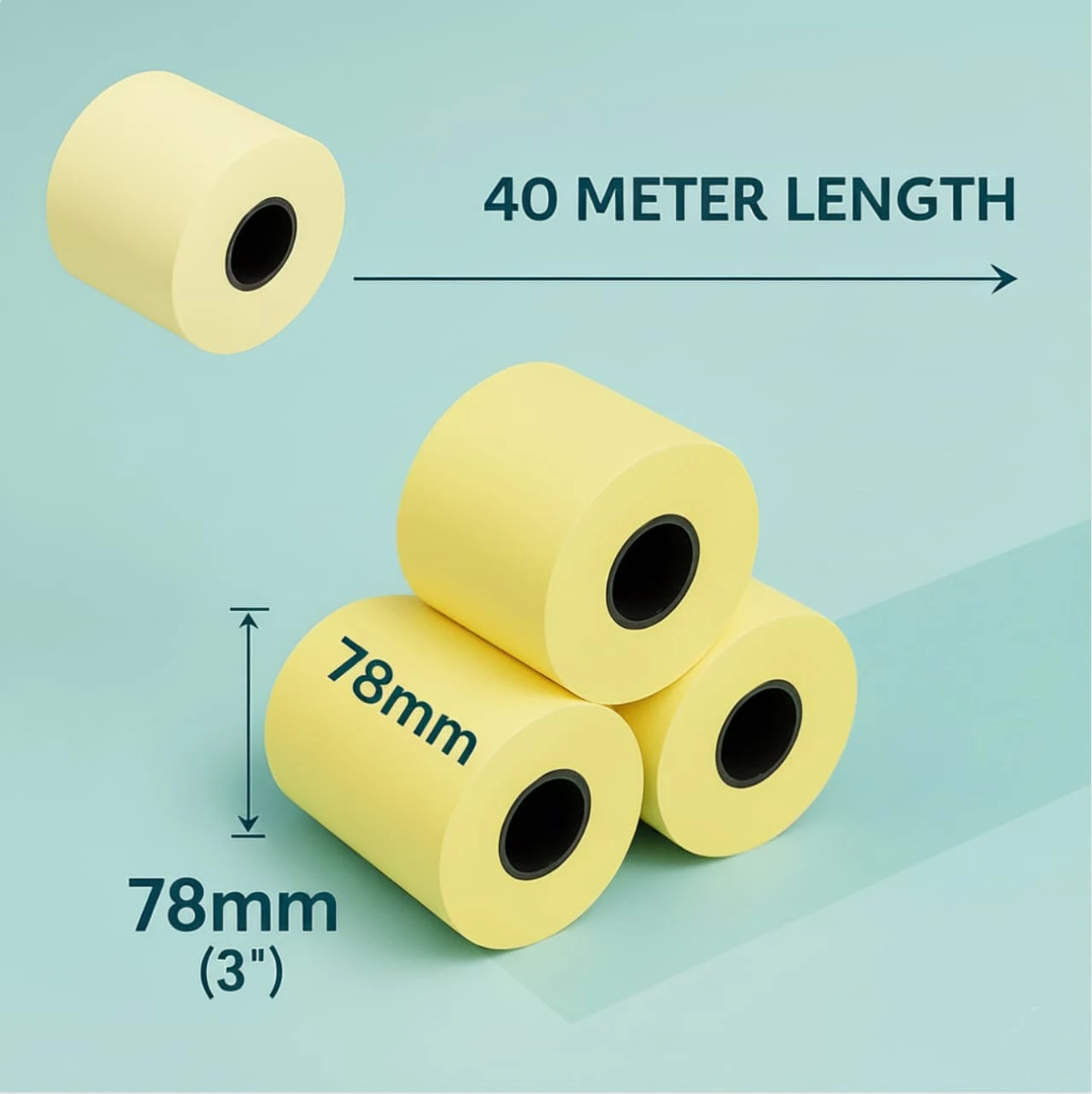 78MM (3 inch) YELLOW BILL ROLL  x 40 mtr (100 Rolls)
