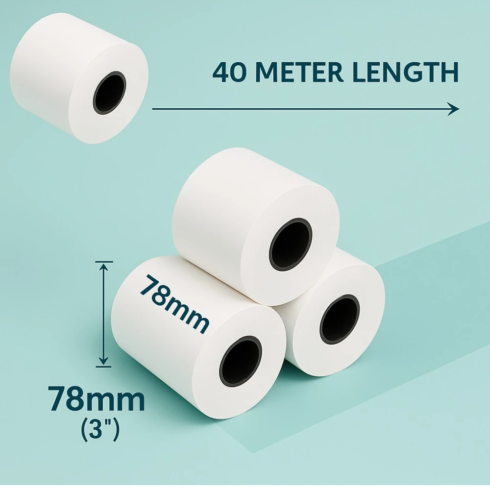 78MM (3 inch) BILL ROLL  x 40 mtr (100 Rolls)