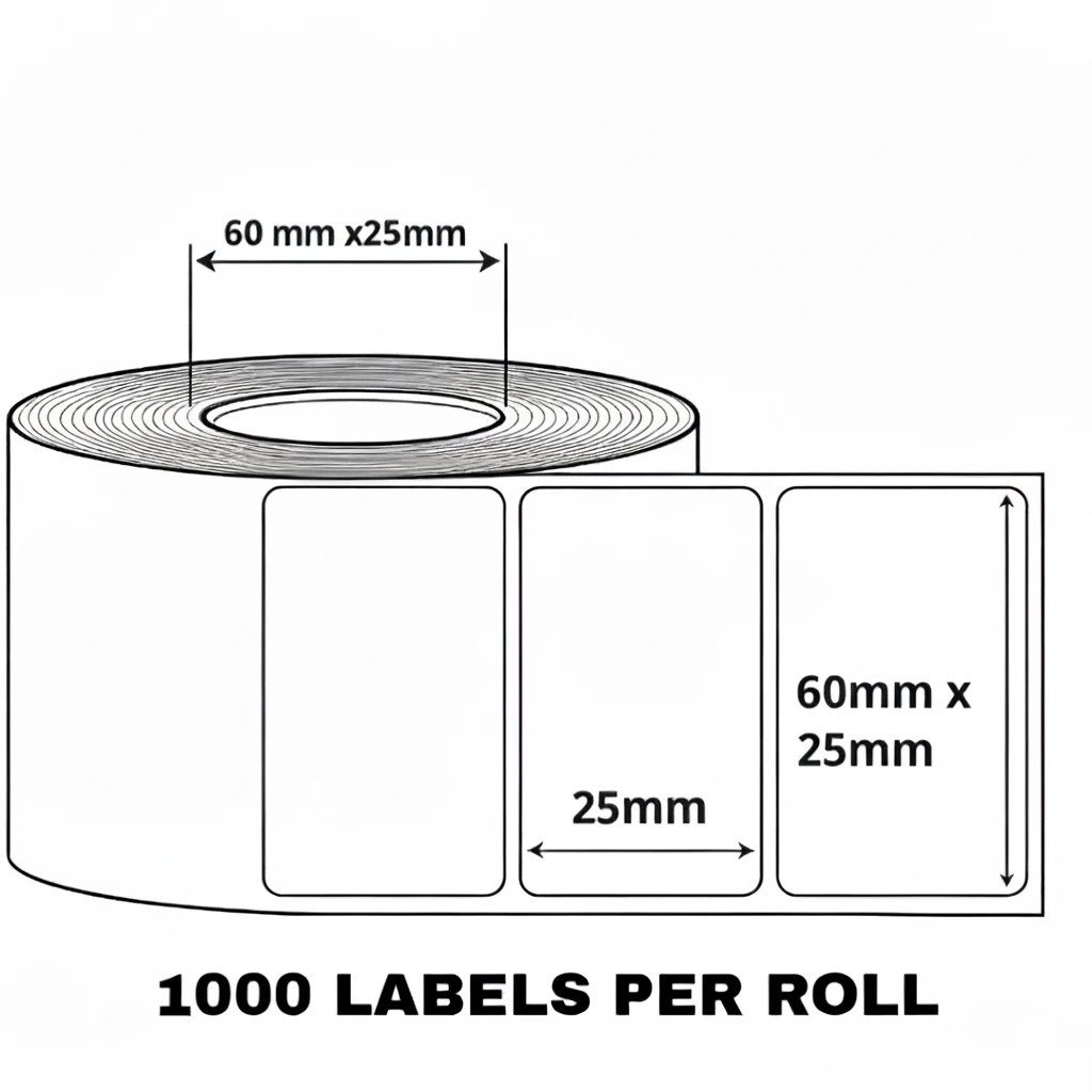 Chromo Barcode Label Sticker - 60mm x 25mm - 1000 Labels Per Roll(2 Rolls) - Self Adhesive Sticker for Printing Barcoding
