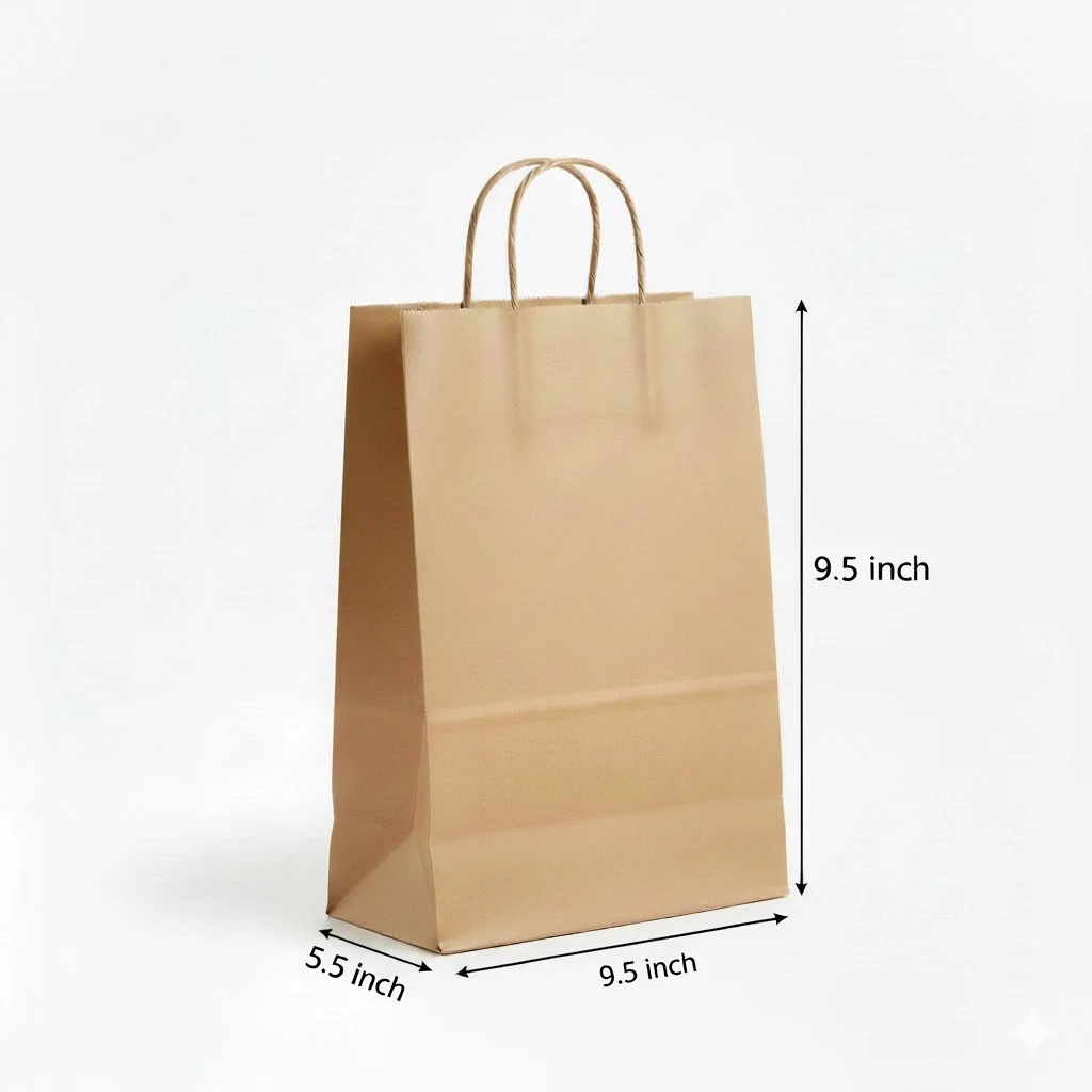 9.5x5.5x9.5 Inches - Paper Bag with Handle (25 Per Pack)