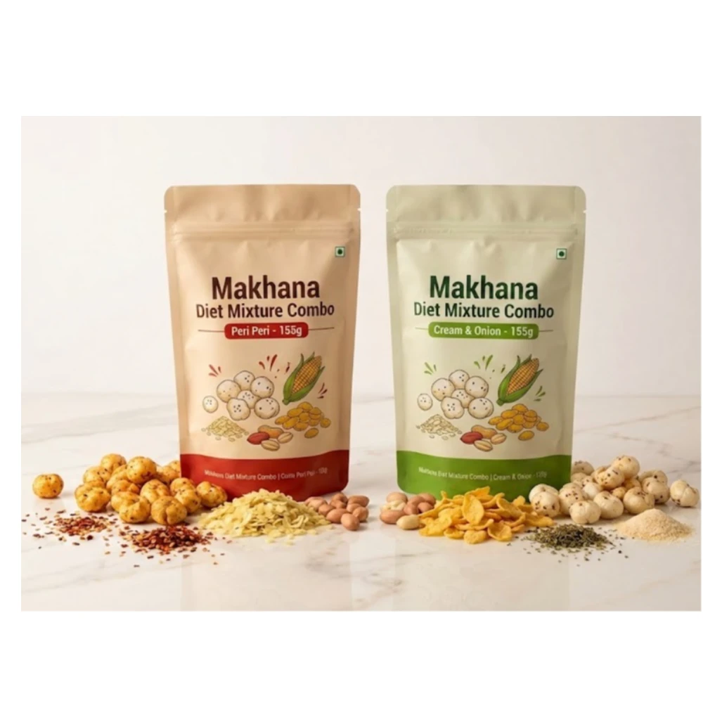 Makhana Diet Mixture Peri Peri and Cream and onion Combo Pack 2 × 155 g
