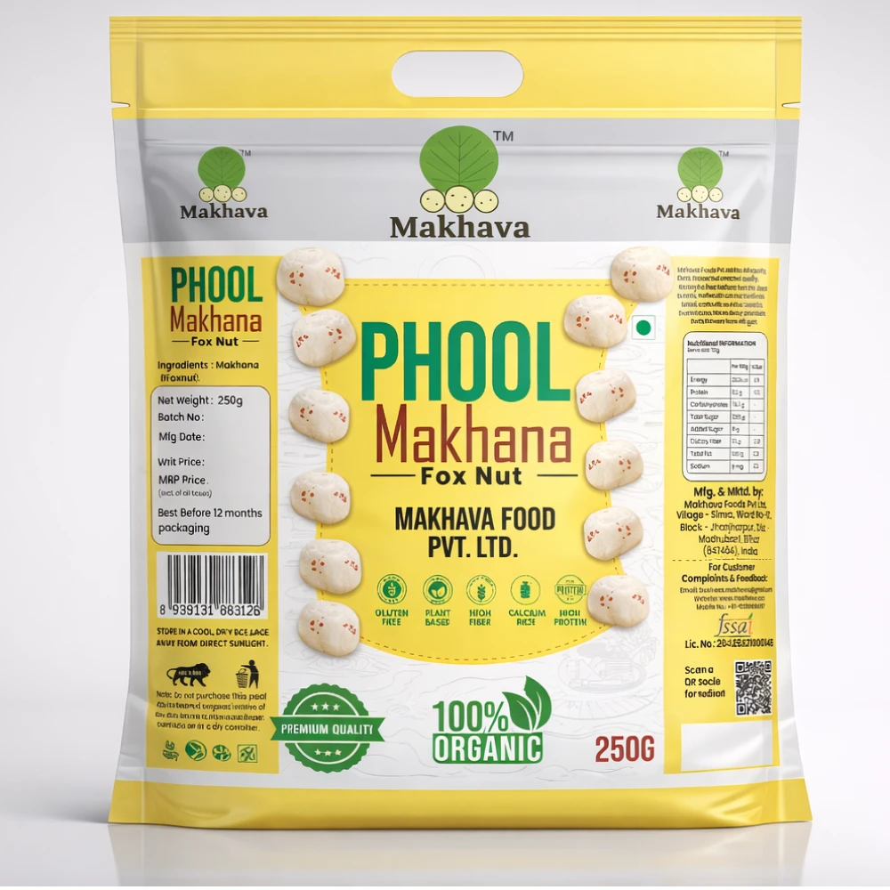 Makhava Raw Phool Makhana Natural Fox Nuts Gluten Free 250g