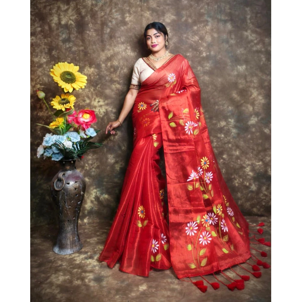 EXCLUSIVE HAND PAINTED  TISSUE SAREE (Yellow)