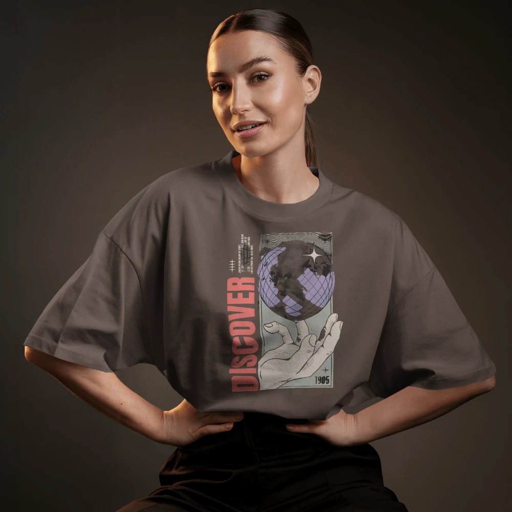 Oversized T-shirt in Muted Chocolate Brown Shade (L)