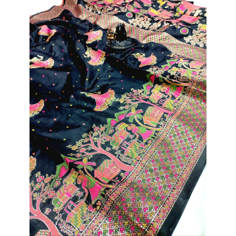 Handloom Maheshwari Cotton Silk (Black)